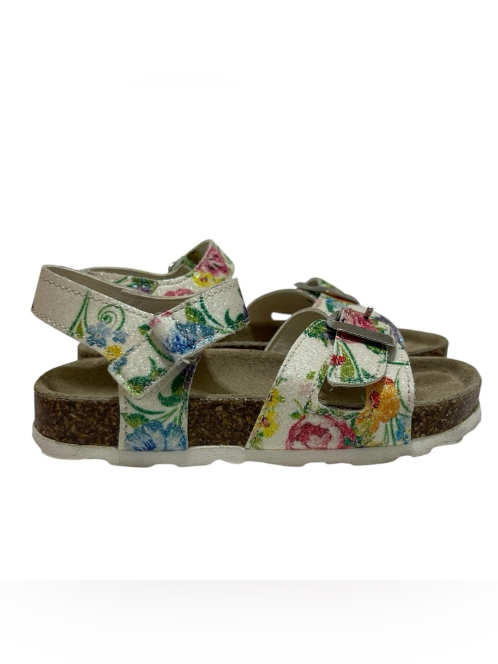 Giulia Palai Toddler Girl’s 8 US Sandals Leather sock White Floral Double Strap